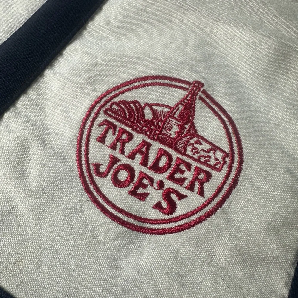 Trader Joe's Canvas Boat Tote Bag Navy & Natural Embroidered Logo